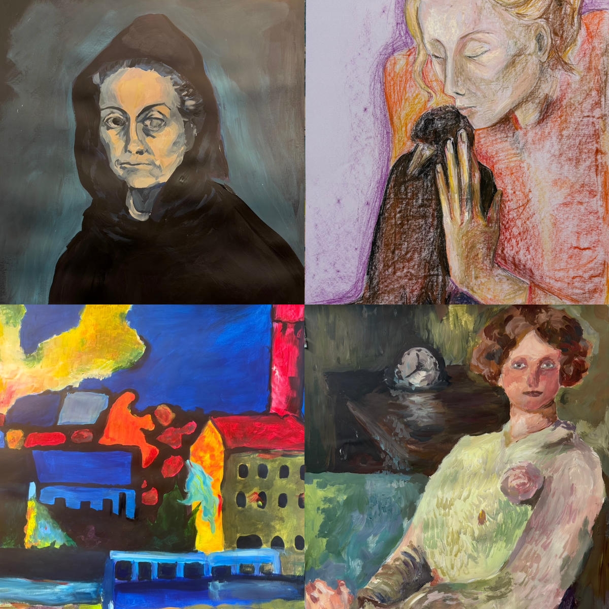 Rysownia - letnia nauka rysunku i malarstwa - portret - prace malarskie uczestników.