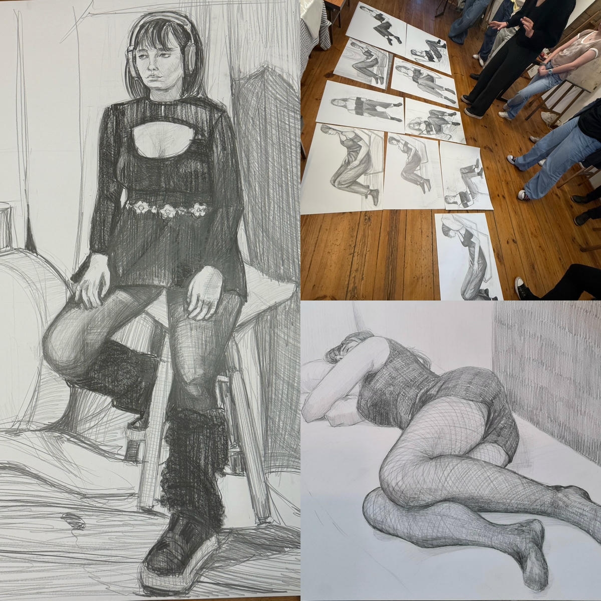 Rysownia - kurs rysunku i malarstwa dla hobbystów, rysunek z modelem,  prace uczestników.